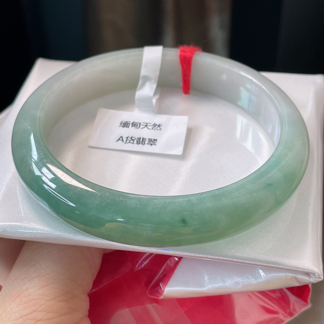1233缅甸天然A货翡翠手镯58圈半山半水湖水蓝手镯时尚百搭款玉镯