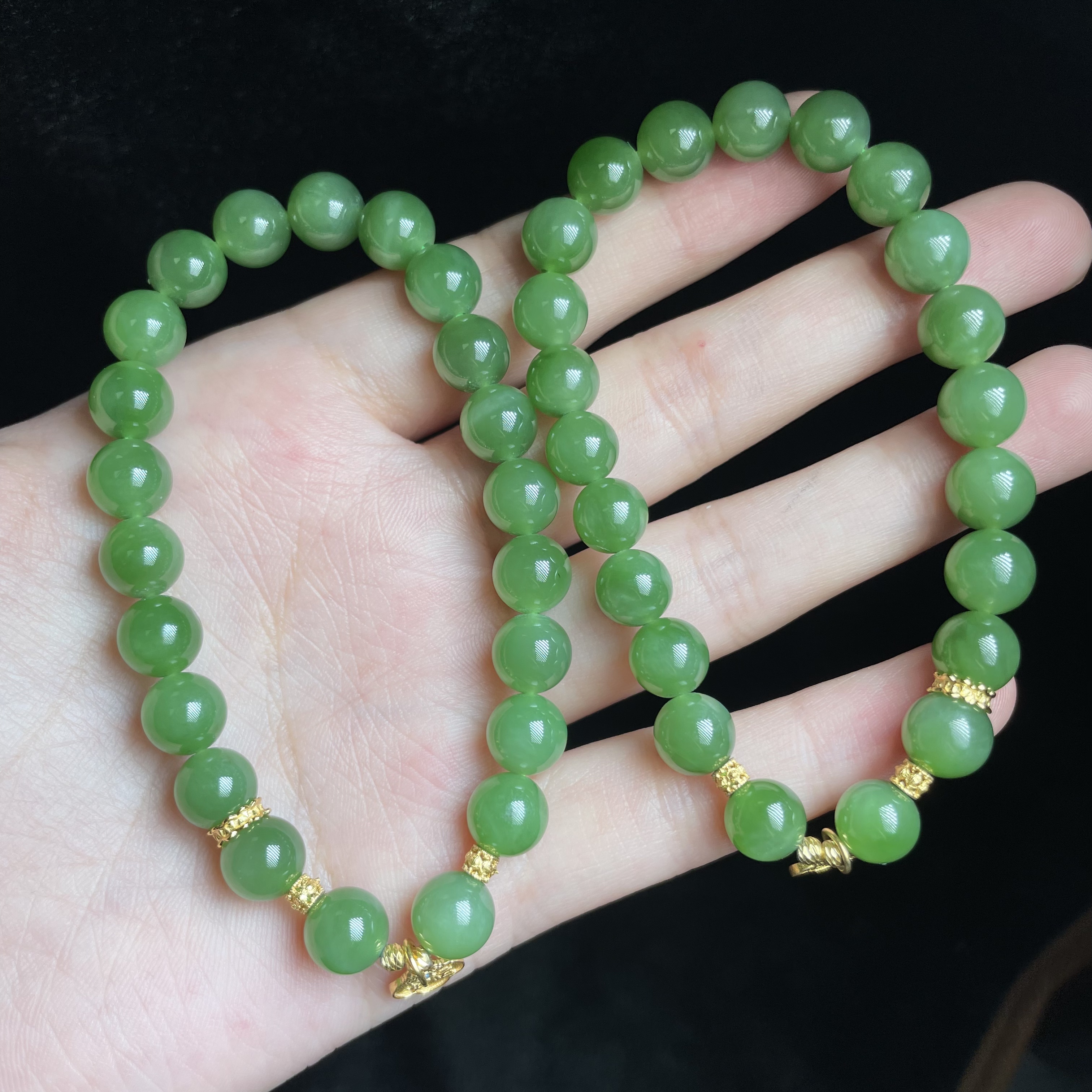 L【玉氏珠宝】和田玉碧玉手串-约8mm 多样性发一 CAN1800094