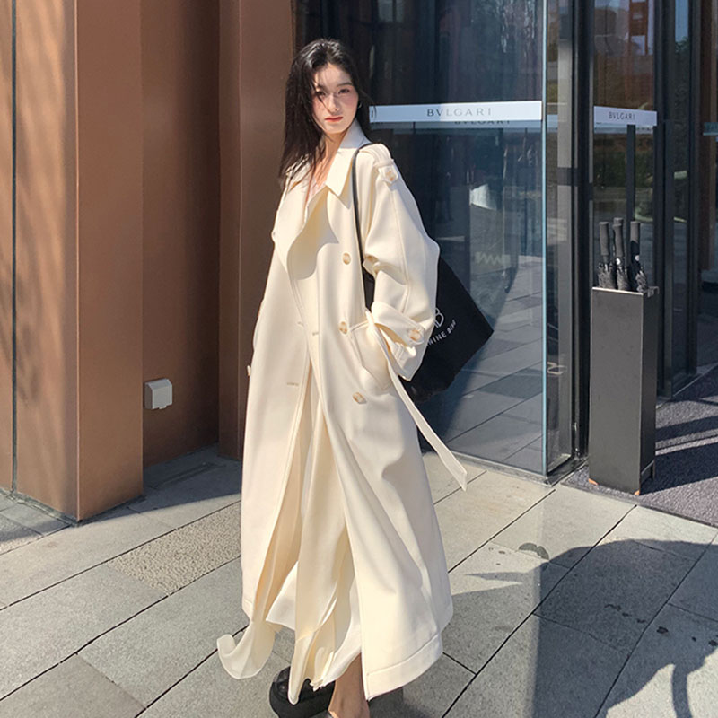 高级感白色风衣外套女2025秋季新款中长款收腰垂感英伦小个子大衣