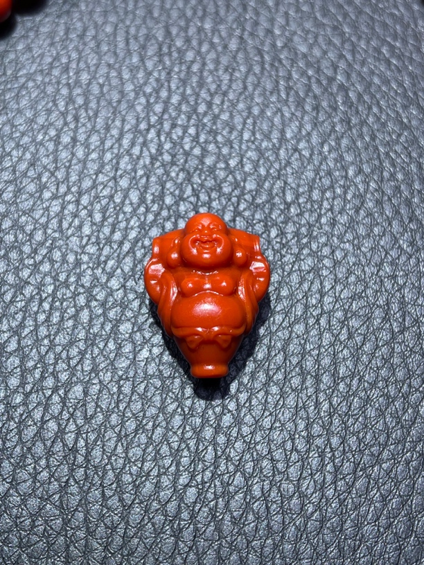 南红保山柿子红精致笑弥勒佛一体三通