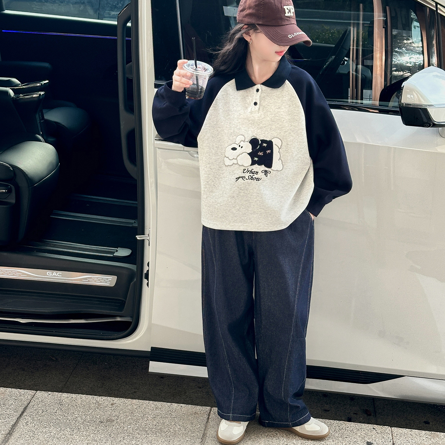 【涵妈推荐】女大童秋款卡通小狗卫衣牛仔裤两件套韩版初中生休闲秋