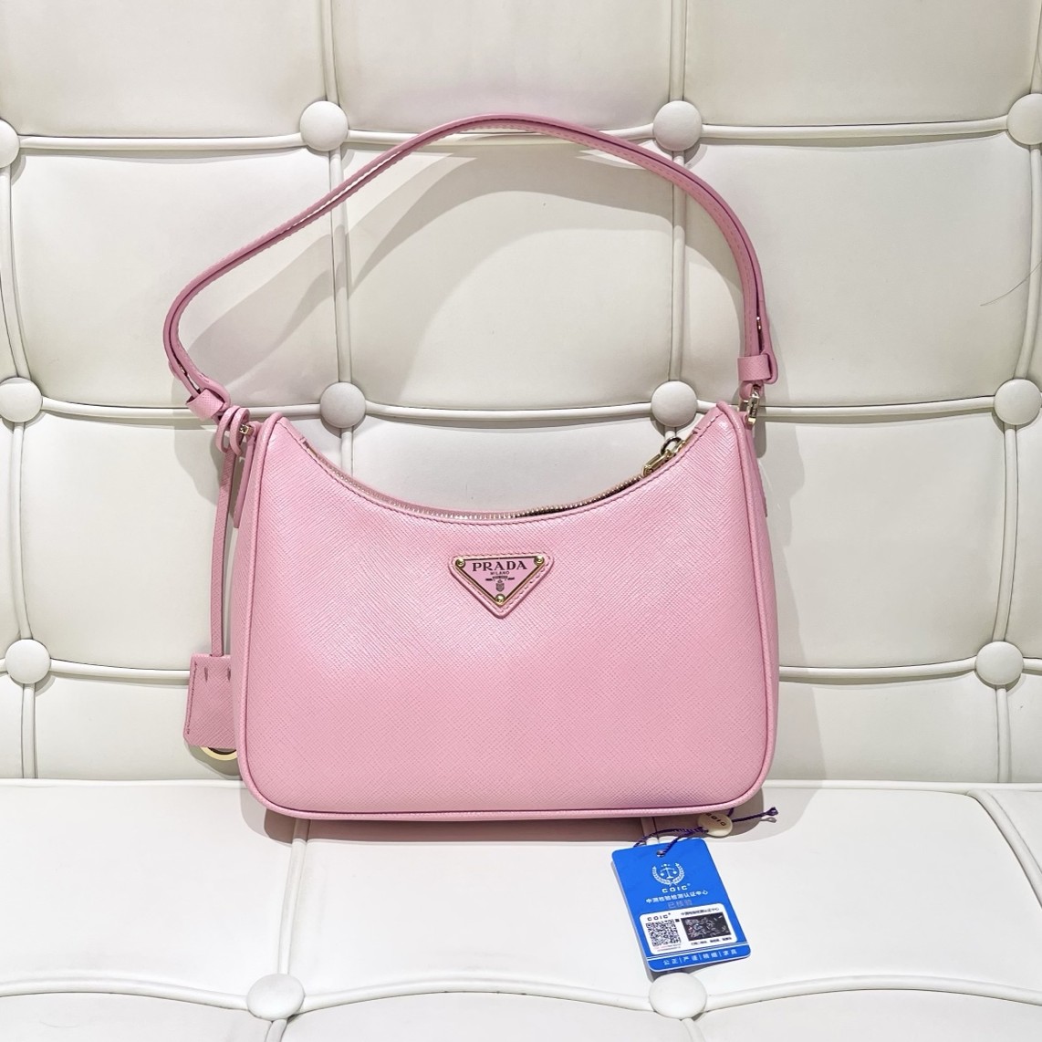 95新 Prada/普拉达 119597 普拉达hobo粉色腋下包