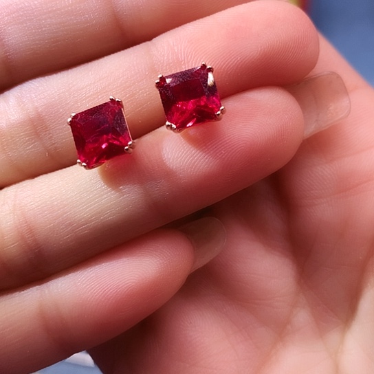 红宝石耳饰银S925镶嵌