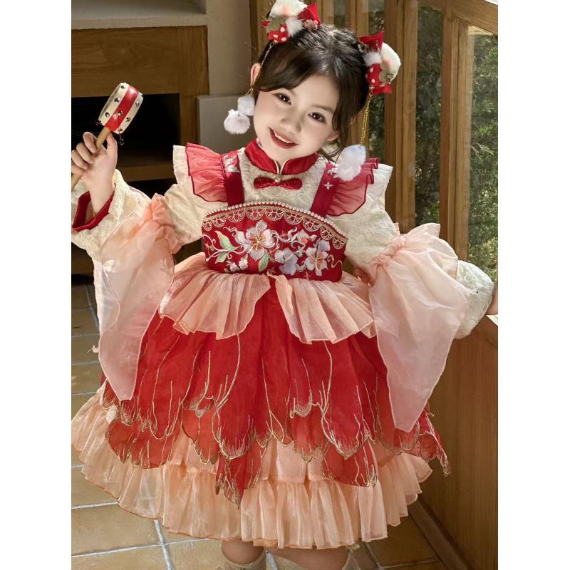 85369锦鲤卡通风礼服公主裙加绒加厚拜年服女裙子连衣裙儿童女童