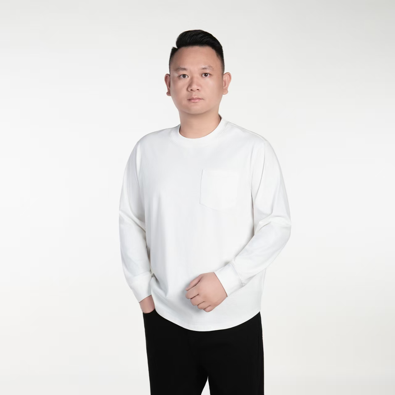 纯色卫衣大码男秋冬简约百搭重磅T恤纯色宽松圆领长袖打底衫9400