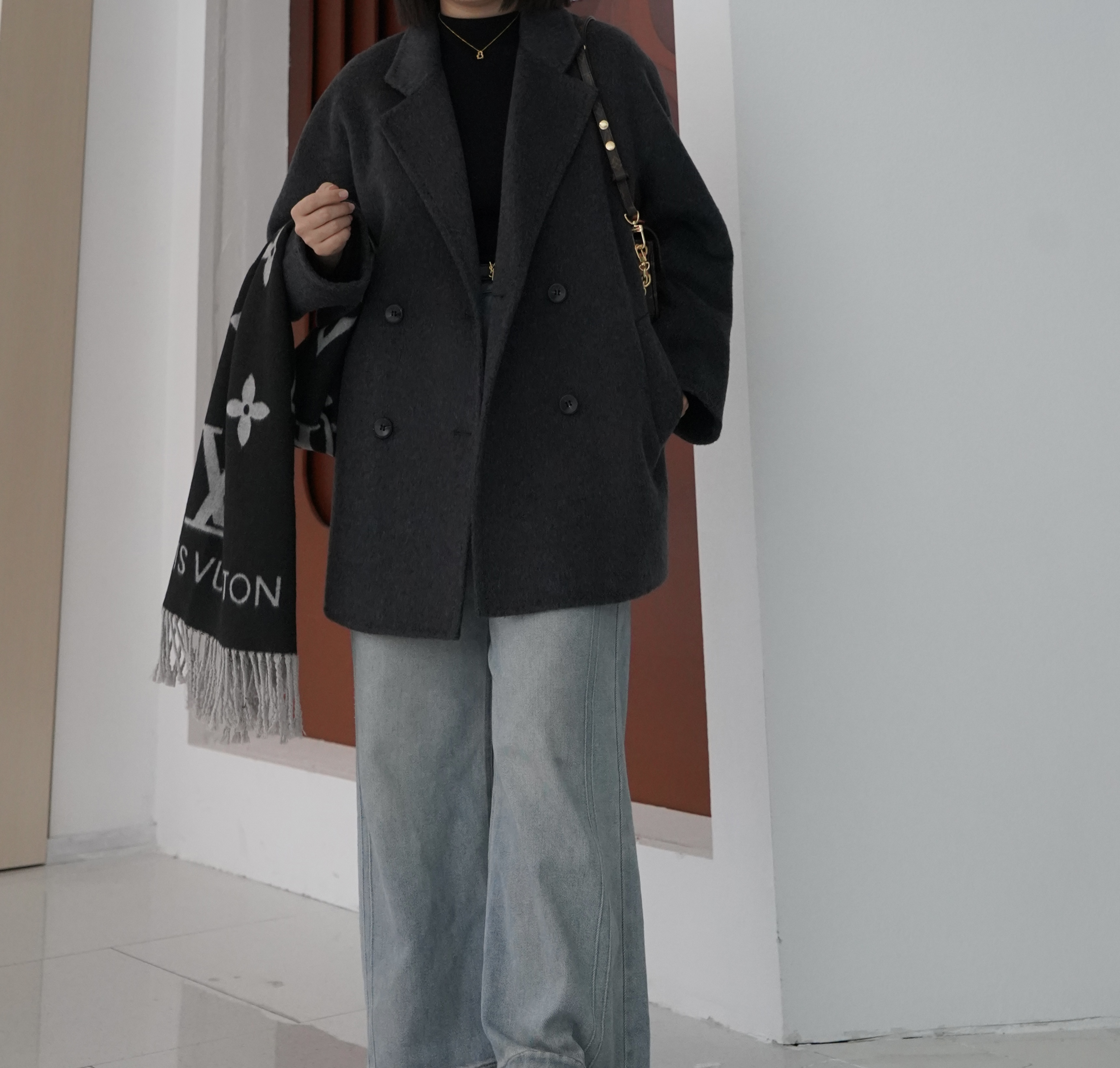 经典西装领短款绵羊毛+山羊绒双面手工羊毛大衣韩版时尚百搭秋冬