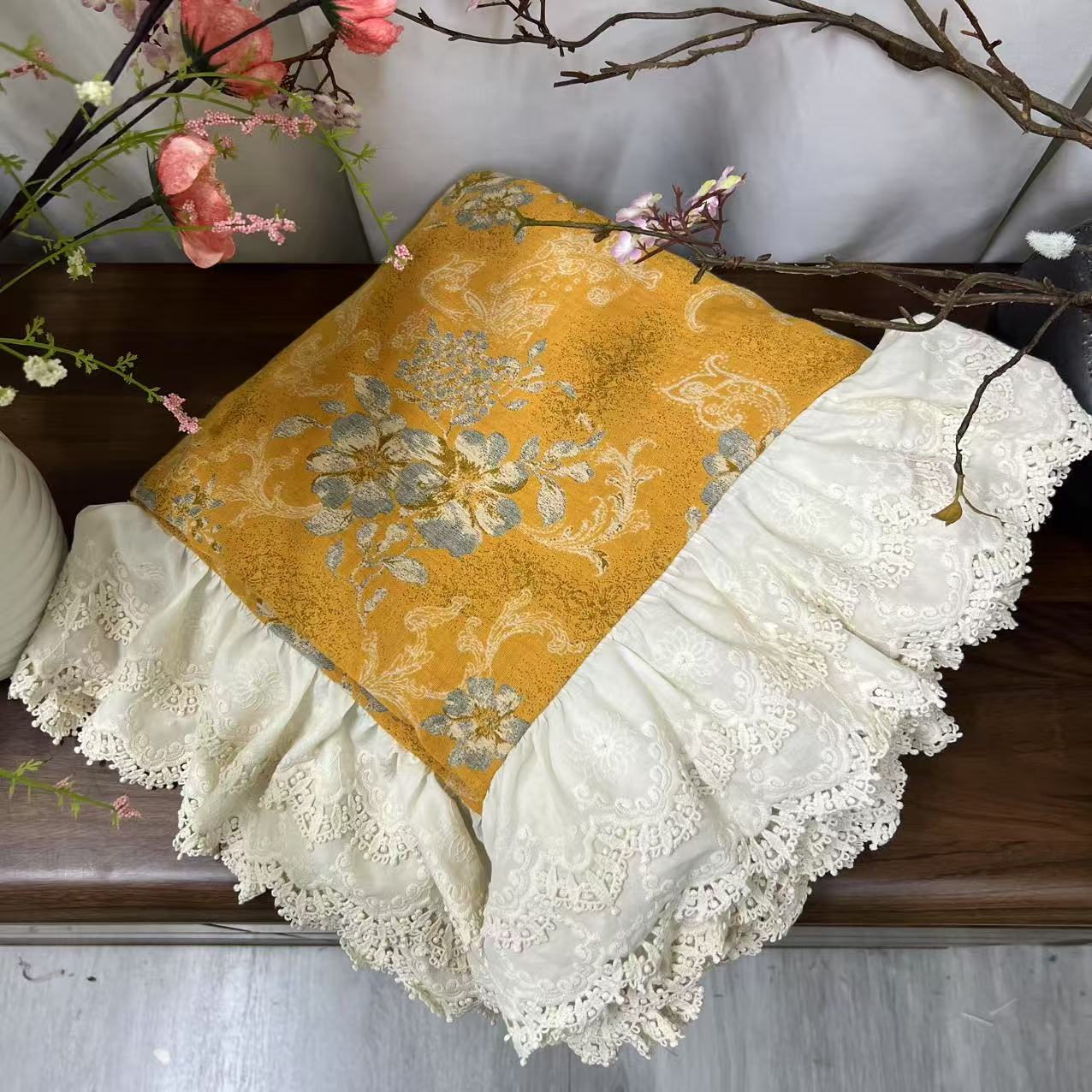 【公主花边双人被套】春染斜阳-橘色被套2*2.3米