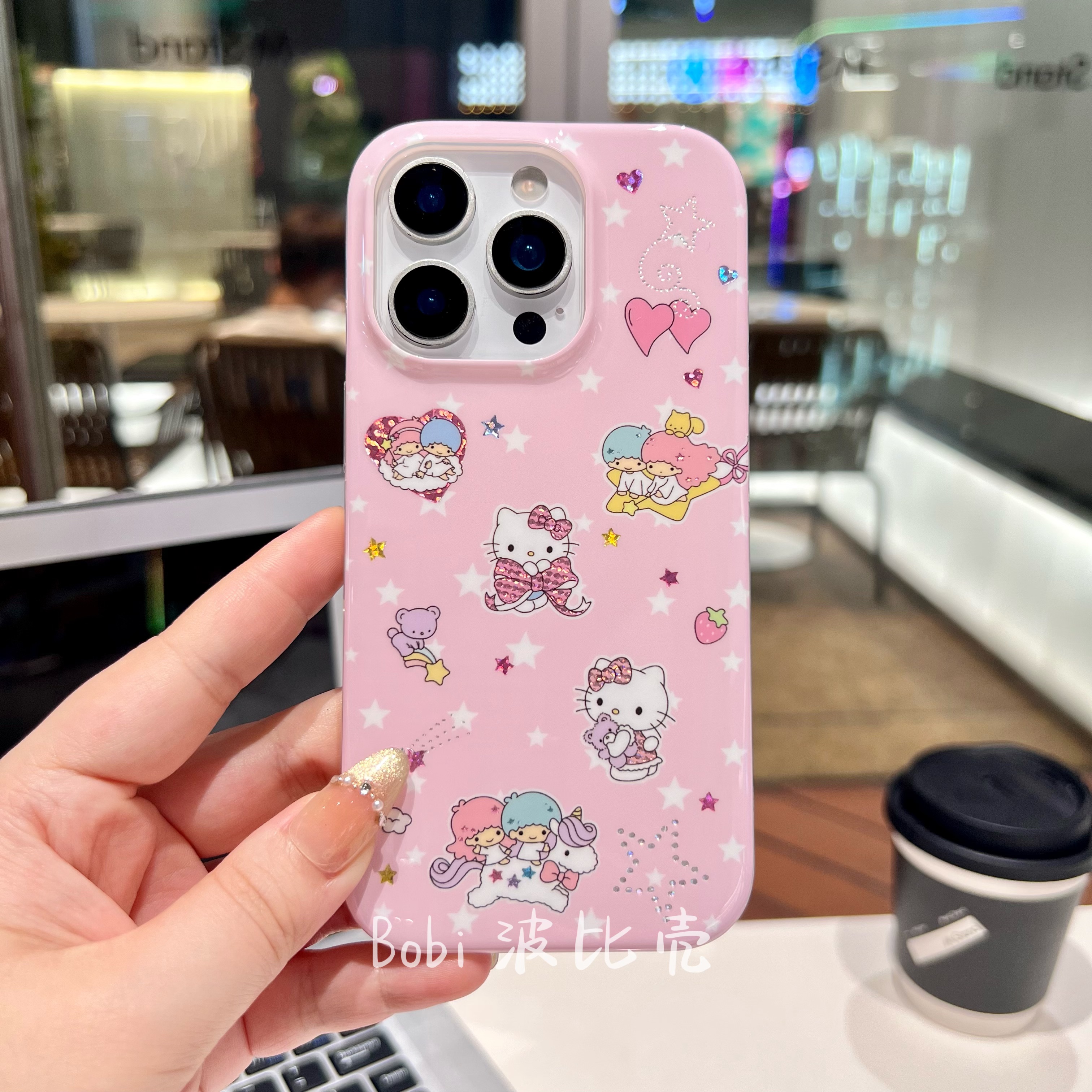 卡通可爱鎏金创意粉底星星猫咪防摔适用苹果手机壳iphone16pro/15