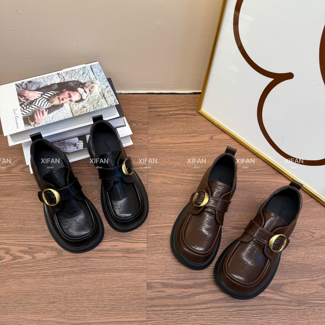 【喜番】2025新款金属扣圆头厚底乐福鞋通勤百搭英伦风百搭一脚蹬女