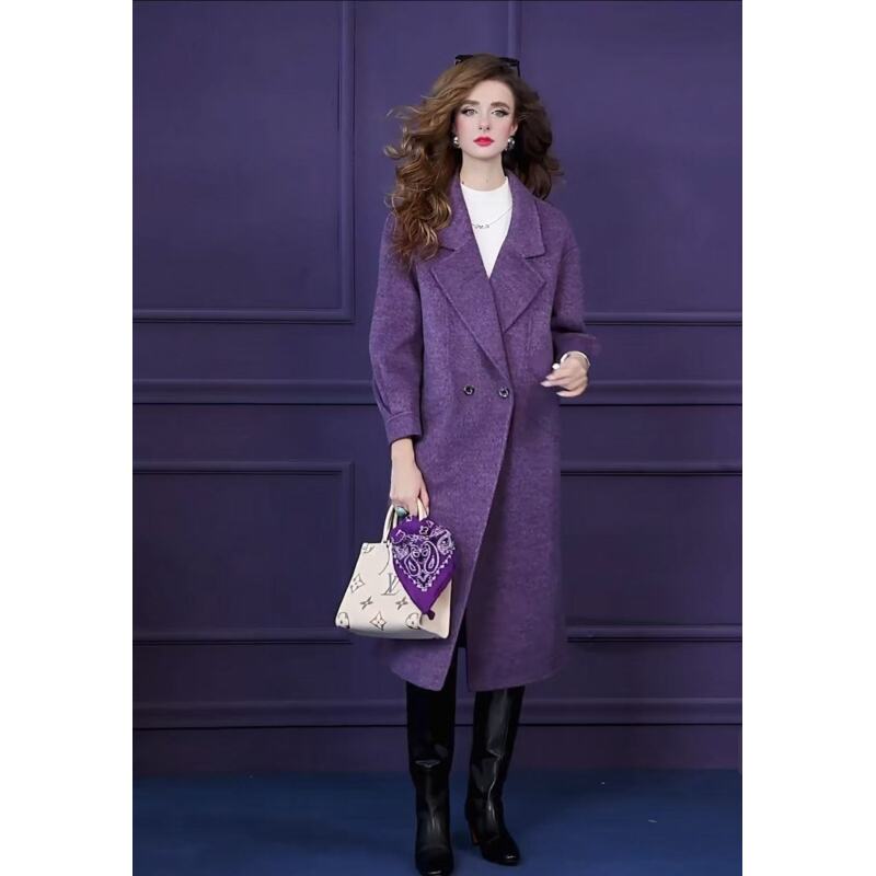 9018秋冬新款双面尼大衣女中长款韩版简约大方宽松呢子外套