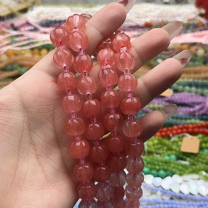 玛瑙/玉髓珠宝半成品未镶嵌一条11mm左右西瓜晶南瓜珠