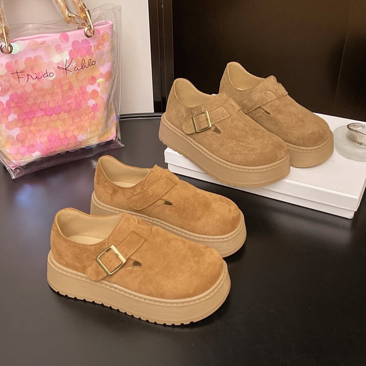 复古搭扣勃肯鞋女2025秋季新款韩版百搭乐福鞋厚底松糕单鞋豆豆鞋
