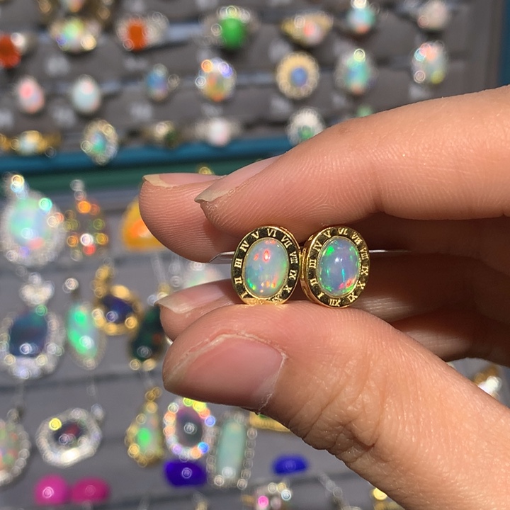 欧泊耳钉z银S925镶嵌欧泊