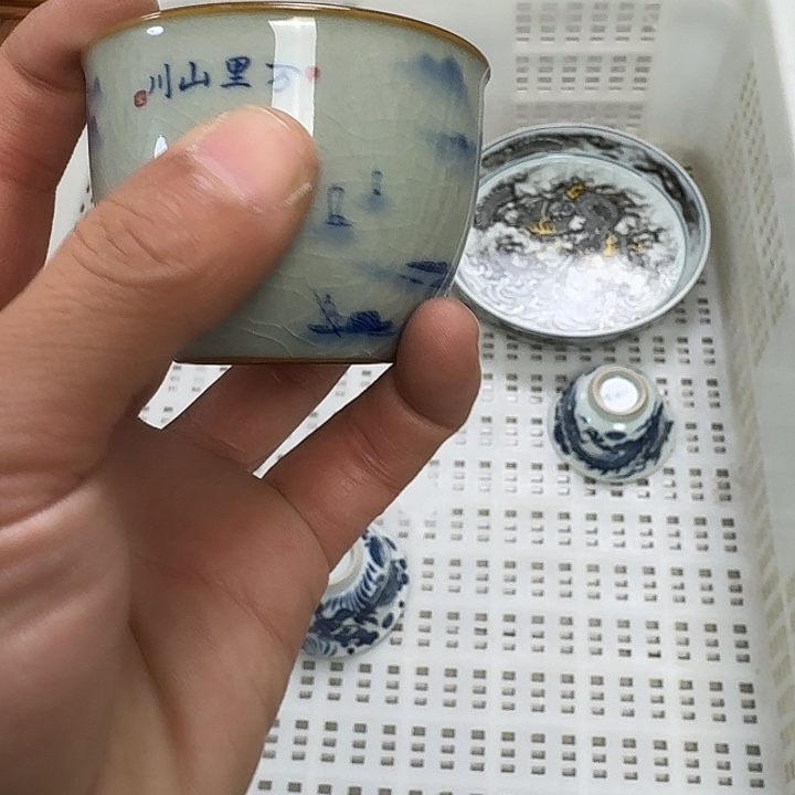 瓷片老陶泥万里山川客杯微瑕