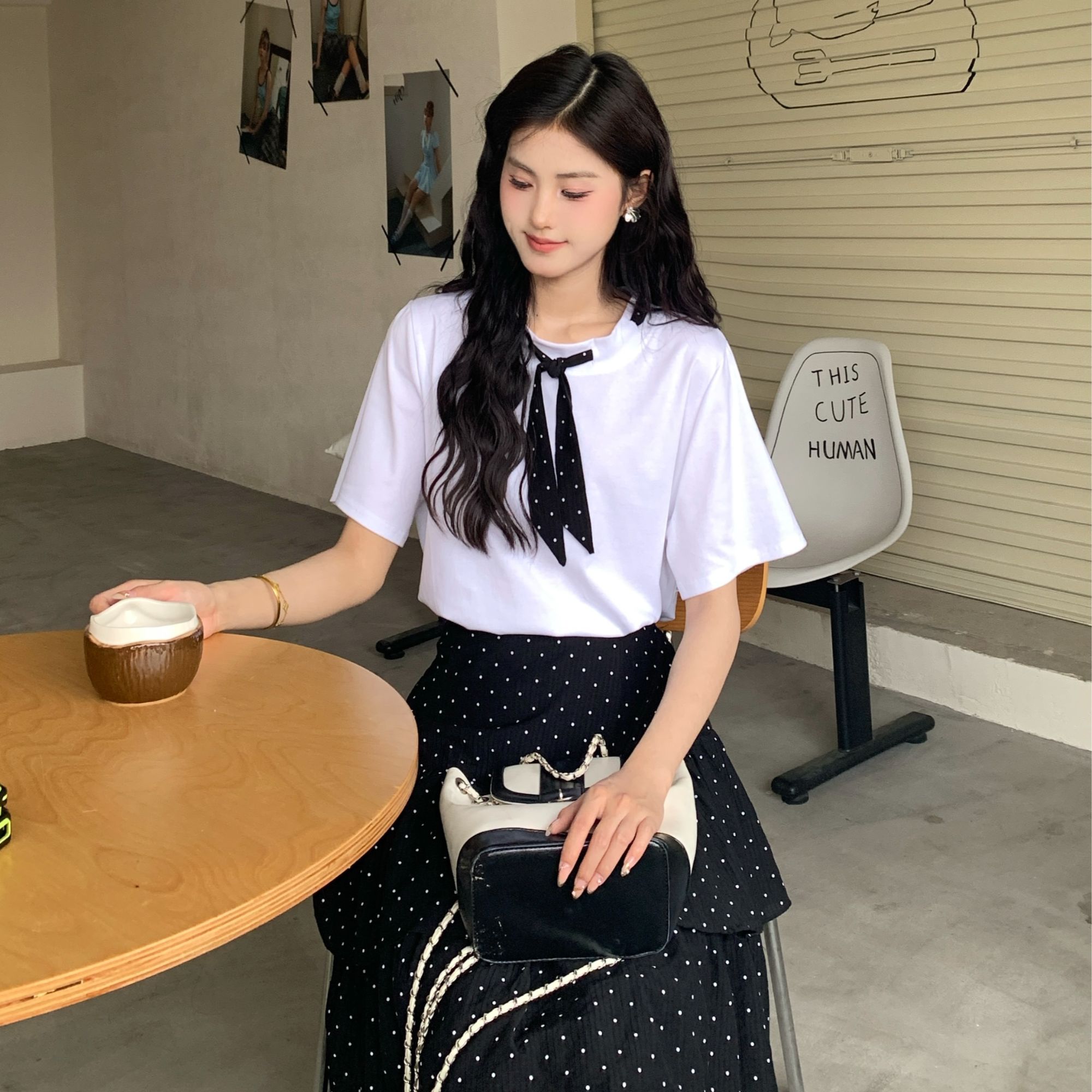 慕兔法式独特设计感T恤搭配宽松显瘦半身裙两件套女2025夏季新款