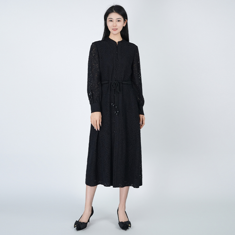 【年终会员专享】黑色蕾丝新中式连衣裙女溶月蕾丝连衣裙HASS010011