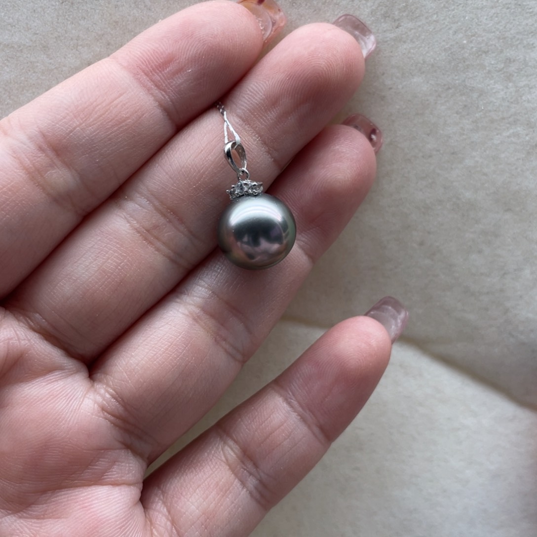 海水珍珠吊坠(不含链)18K金镶嵌11-12mm