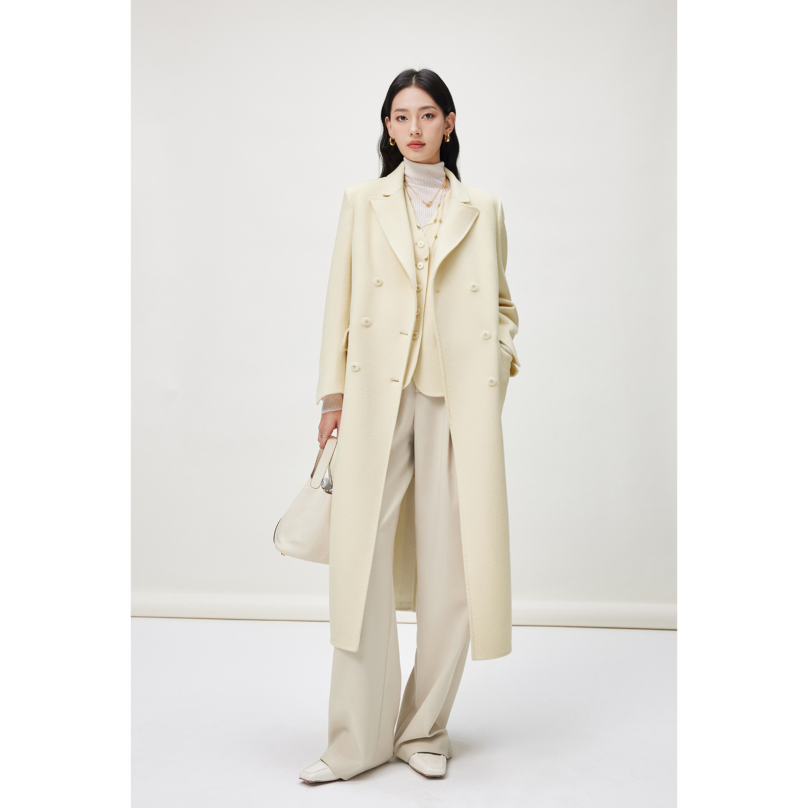 【诗语专属】MandyZhang羊毛大衣女戗驳领西装长款外套