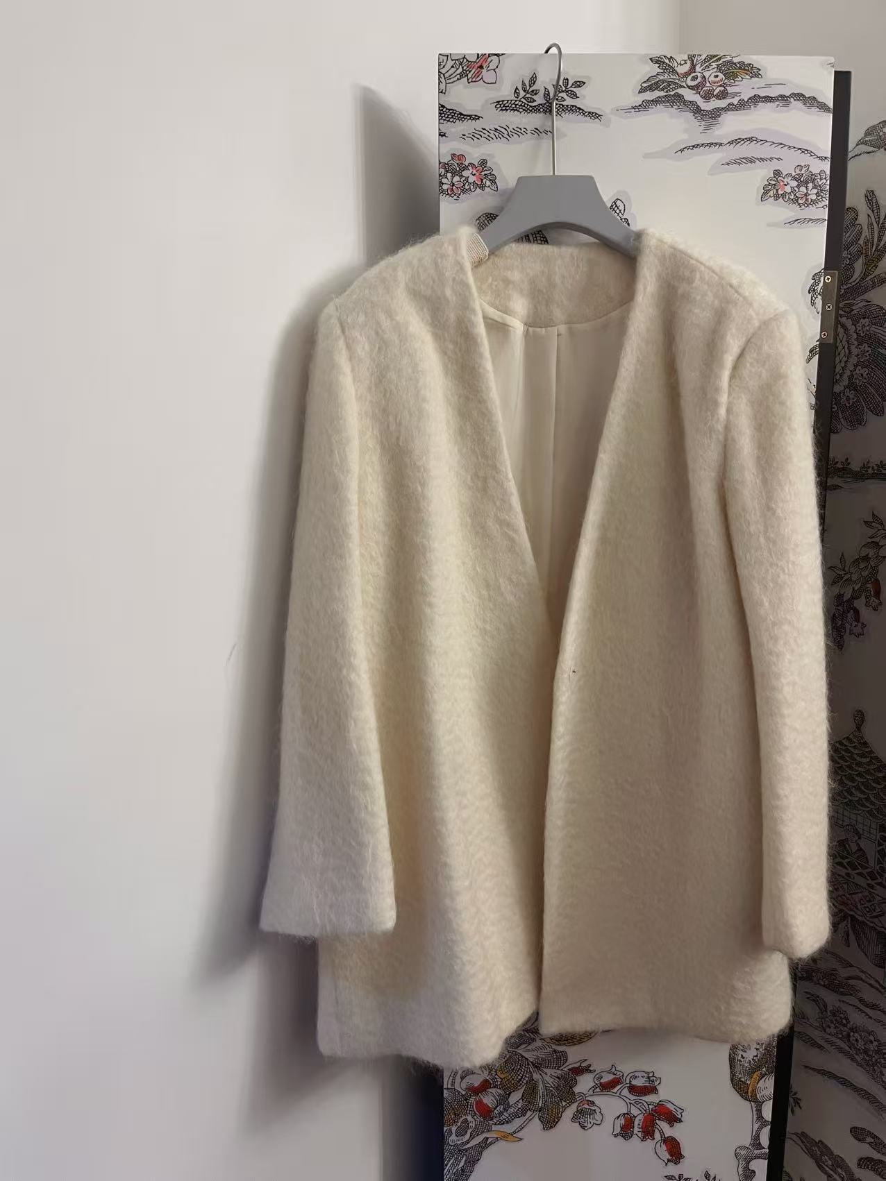 【样衣不退换】奶白色羊毛混纺外套