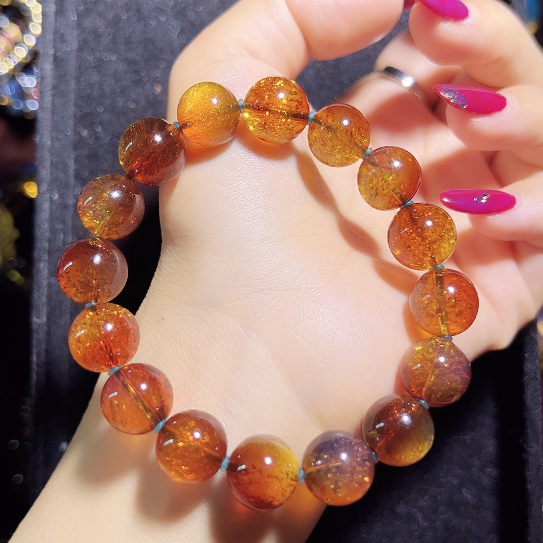 蓝珀珠宝奇石未镶嵌红蓝满金沙12mm高货