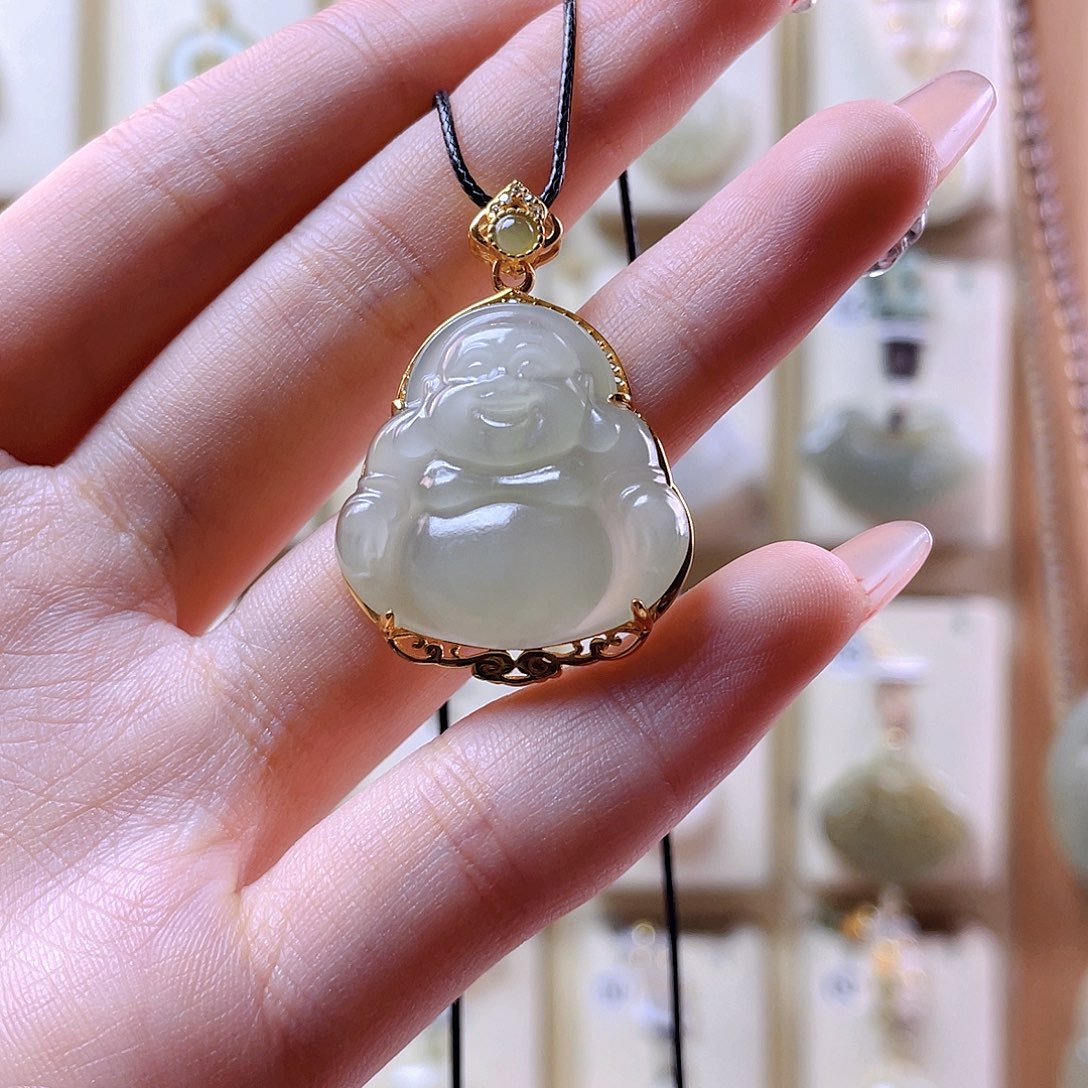 和田玉吊坠(赠链)银S925镀金镶嵌二****活