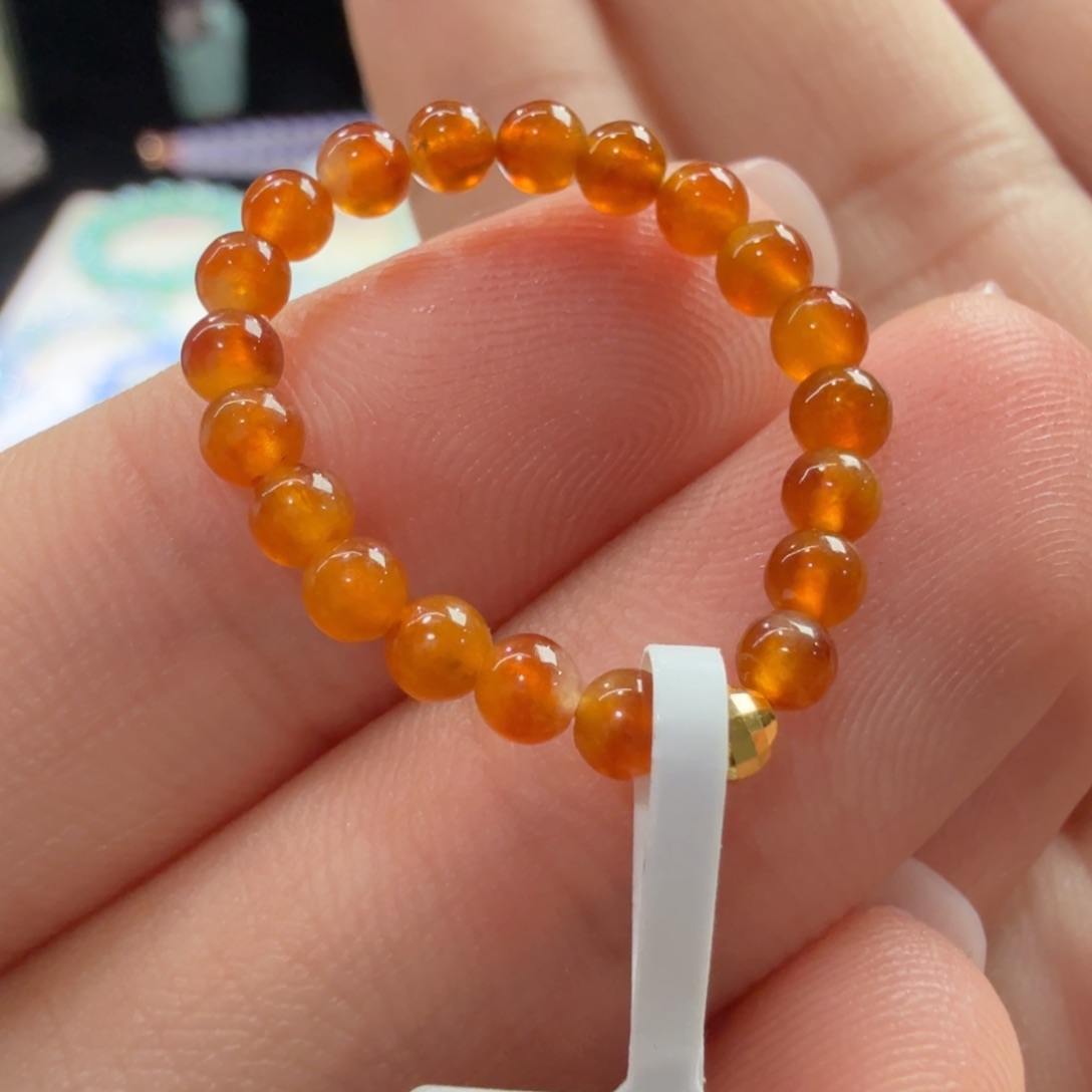 未镶嵌手链翡翠炸光！福利！高冰橘红色戒指卡3.1