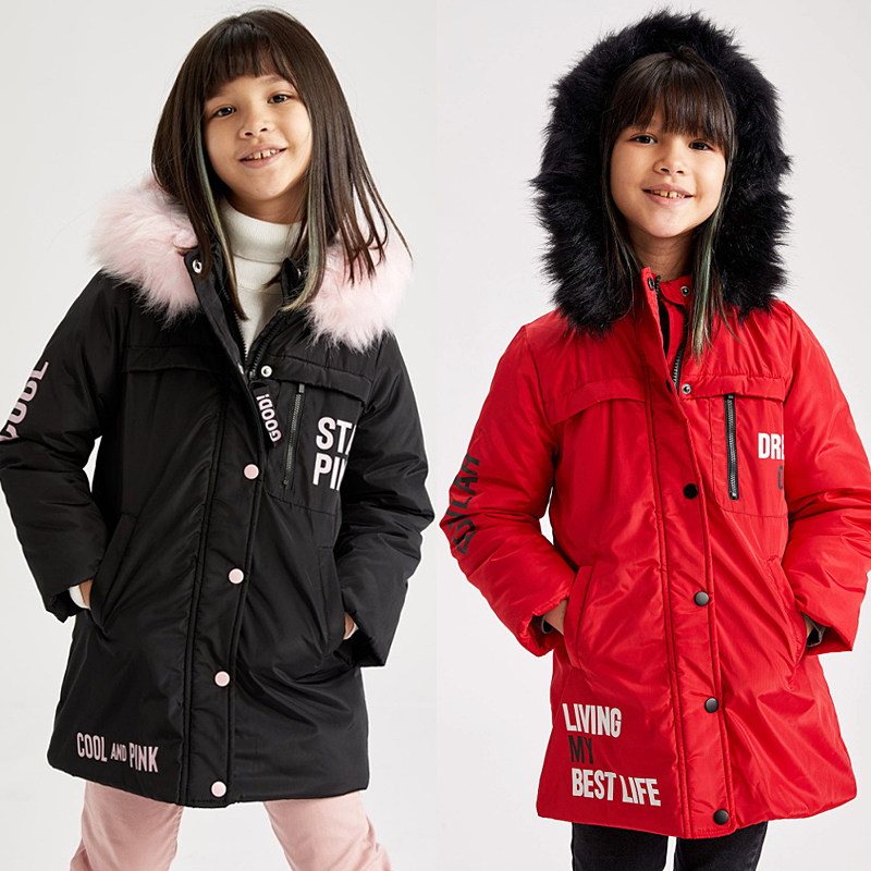 K627 童装110-164码 欧美儿童中长款棉袄棉衣冬季女童休闲外贸