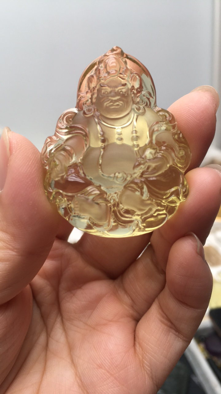 定制黄水晶双面黄财神