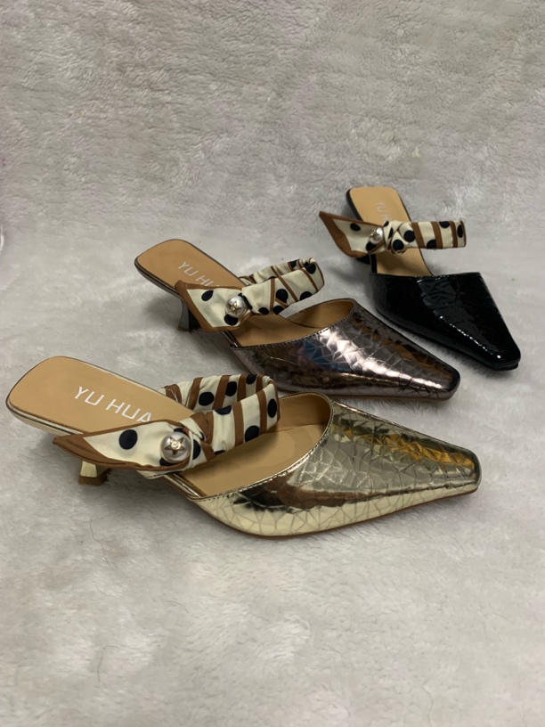 羊皮丝带方头性感复古港风细跟舒适包头拖低跟尖头甜辣千金风2425