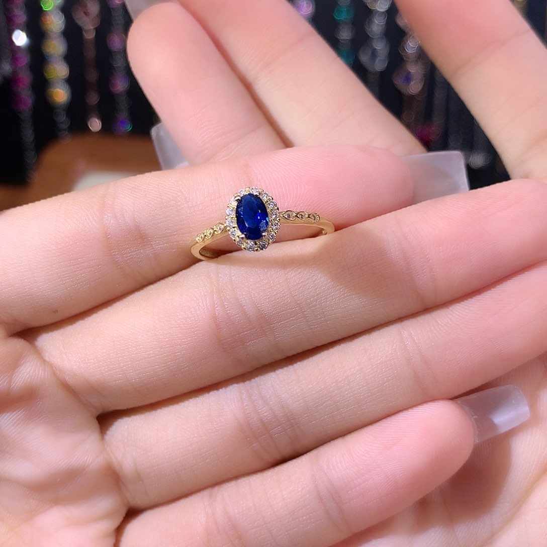 蓝宝石戒指银S925镶嵌金46