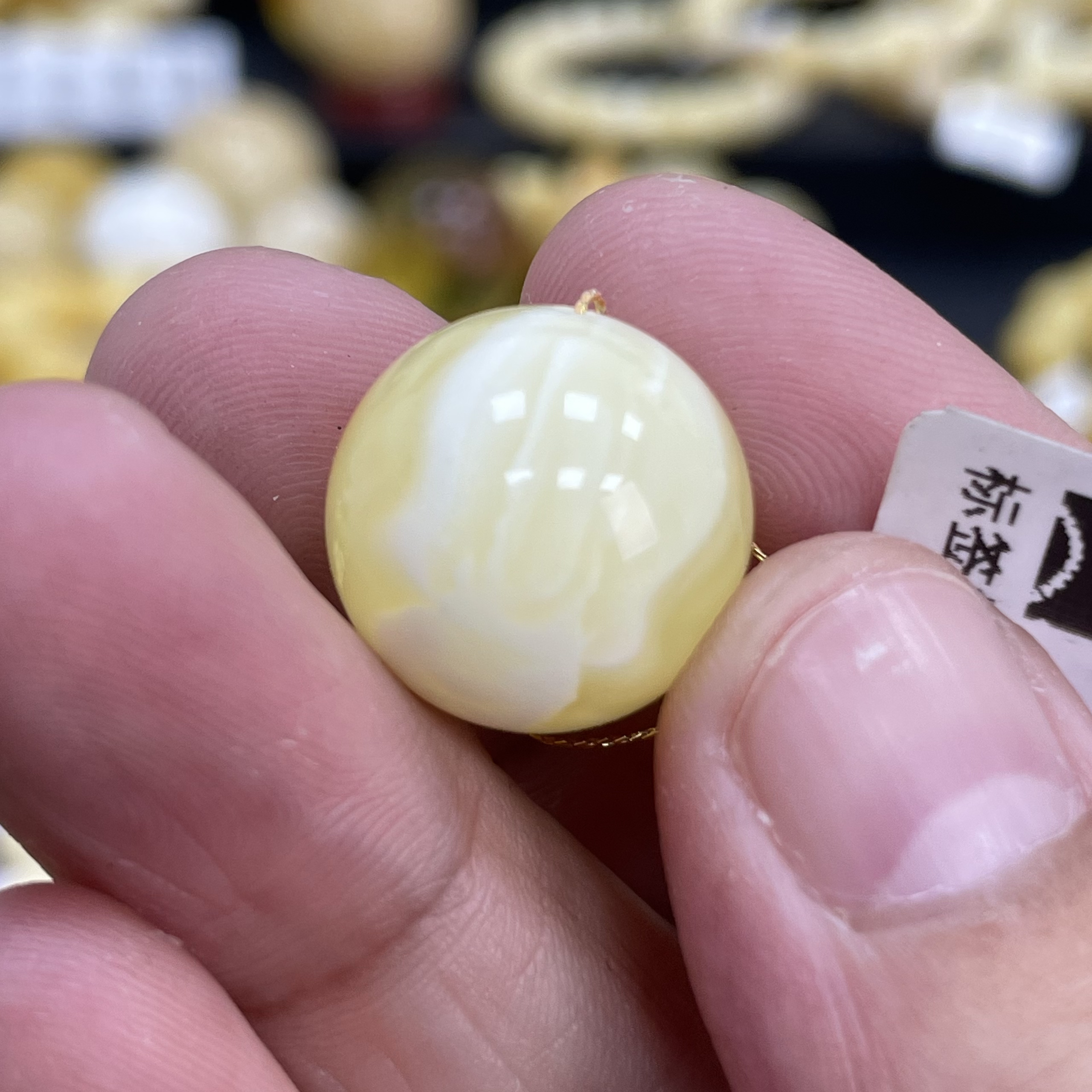 魔梵珠宝｜16mm俄料琥珀蜜蜡金瓷白妖花 皮色