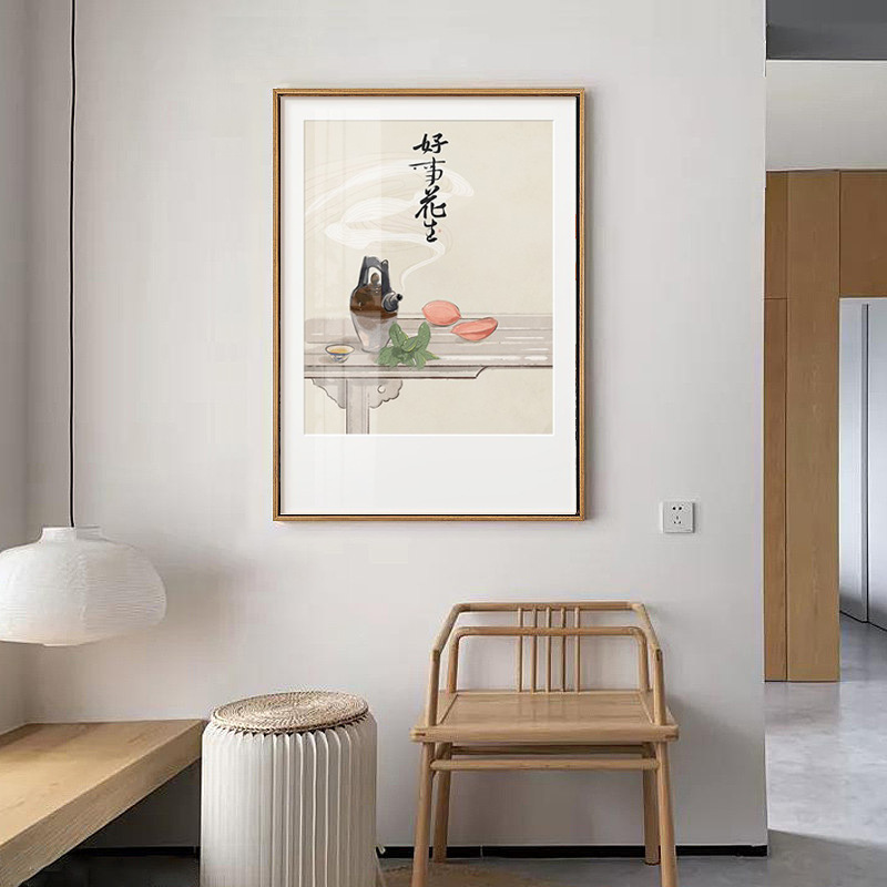 好寓意装饰画原木风墙上茶室古风装饰画沙发餐厅背景墙民宿挂画