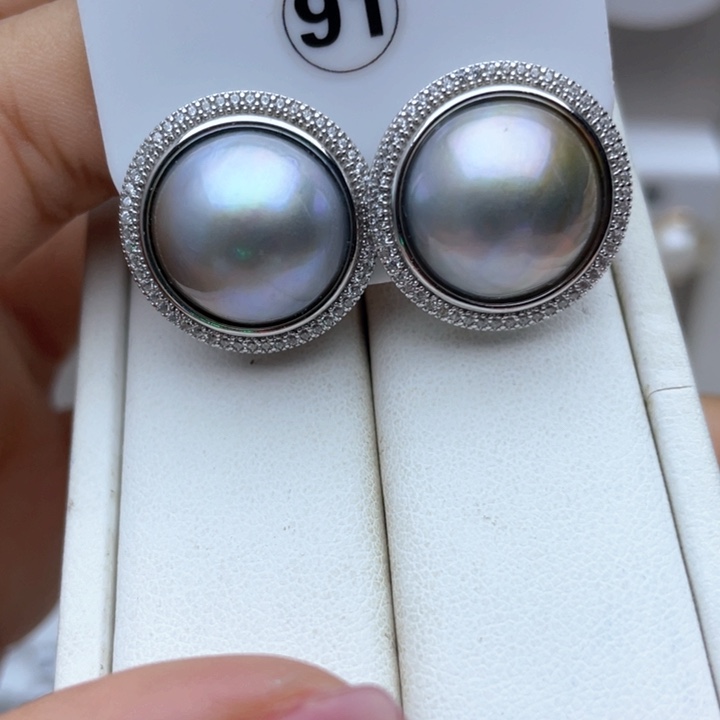 耳饰银S925镶嵌拼合珍珠（马贝珠）