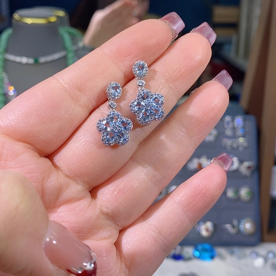 海蓝宝石耳坠银S925镶嵌