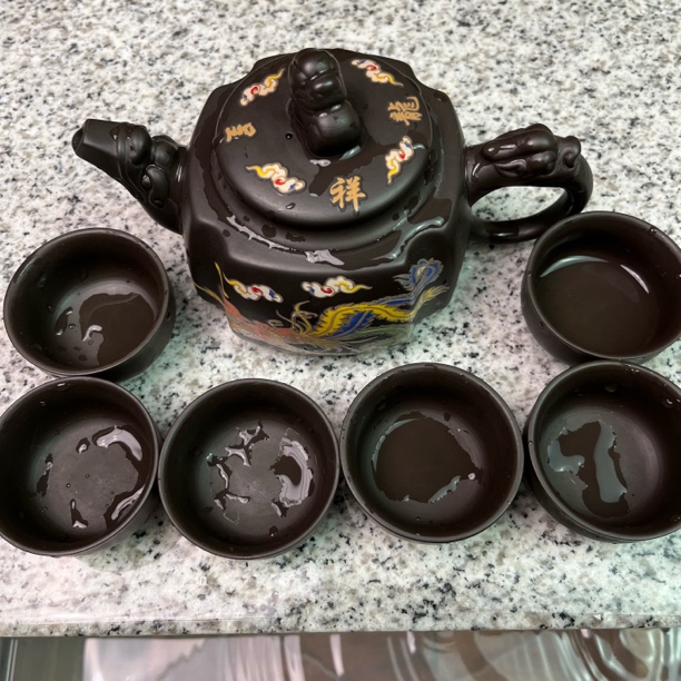 四方龙凤呈祥一壶六杯