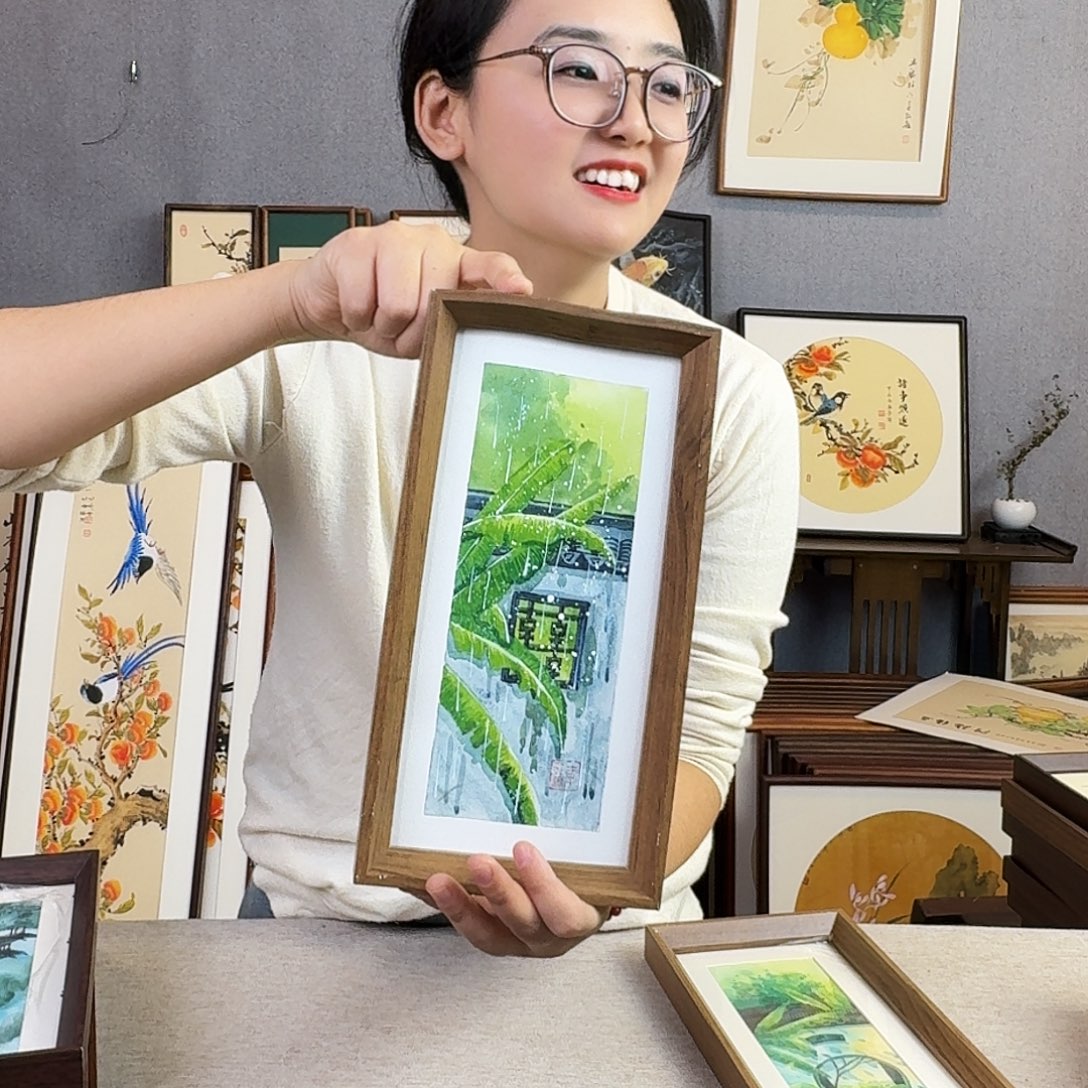 国画手绘带框尺寸：16*29