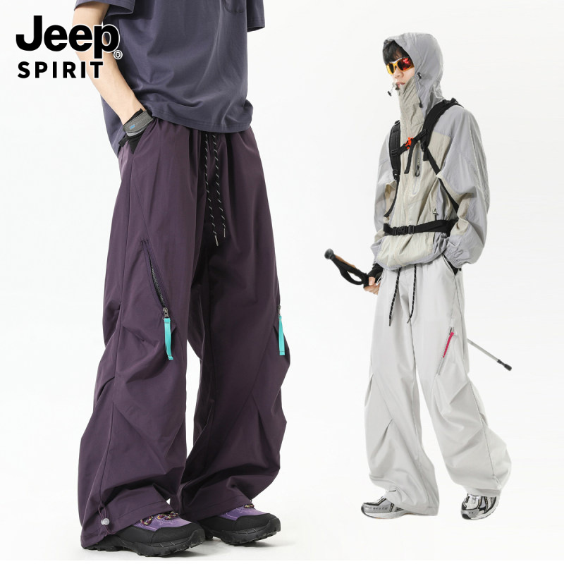 Jeepspirit吉普秋冬新款加绒运动美式男女款酷飒防水冲锋裤休闲裤