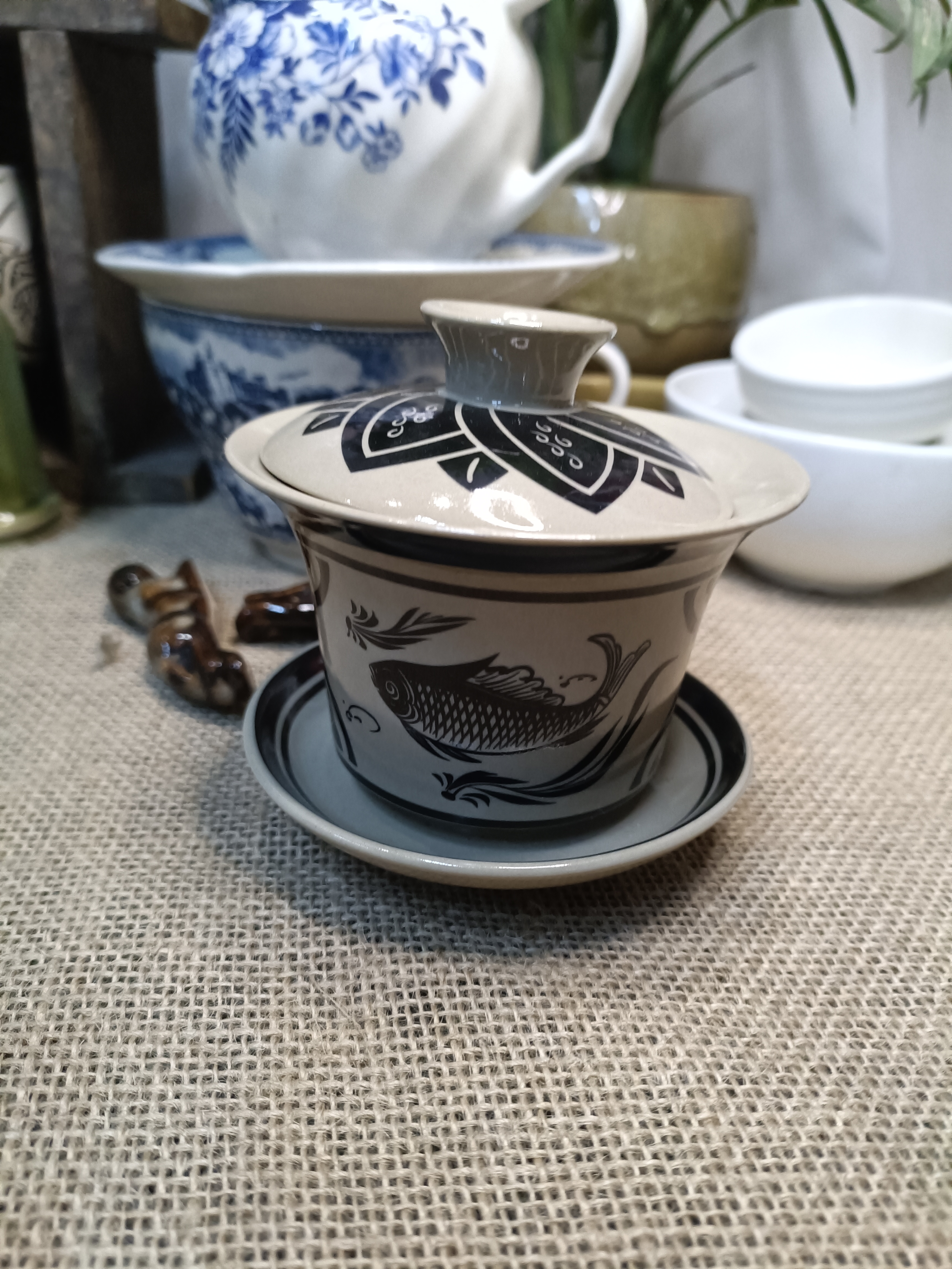 磁州窑复古风盖碗一套《微瑕完美勿拍》