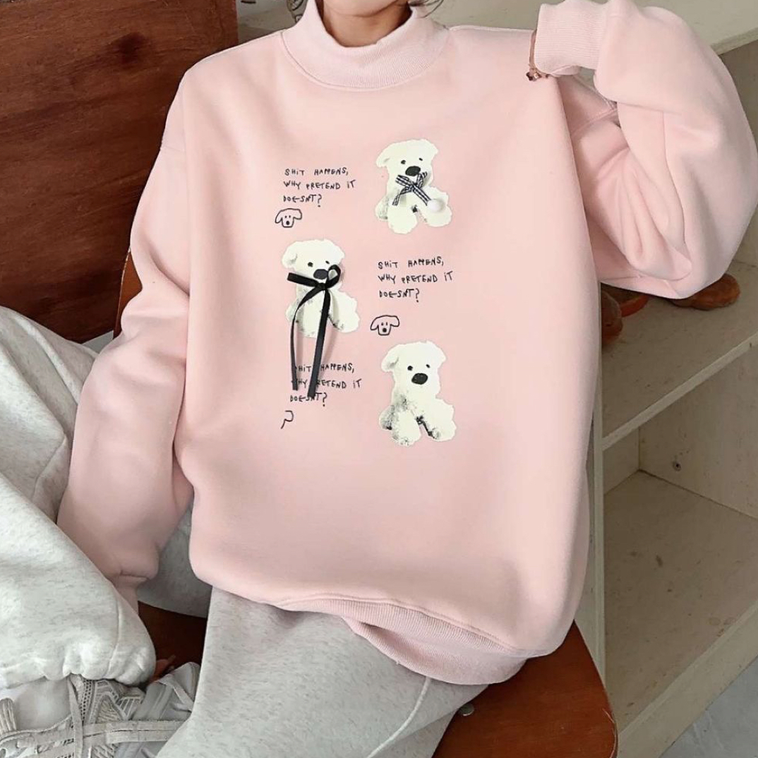 半高领 羊羔绒 加厚加绒卫衣 字印花狗➕蝴蝶结 宽松卫衣 