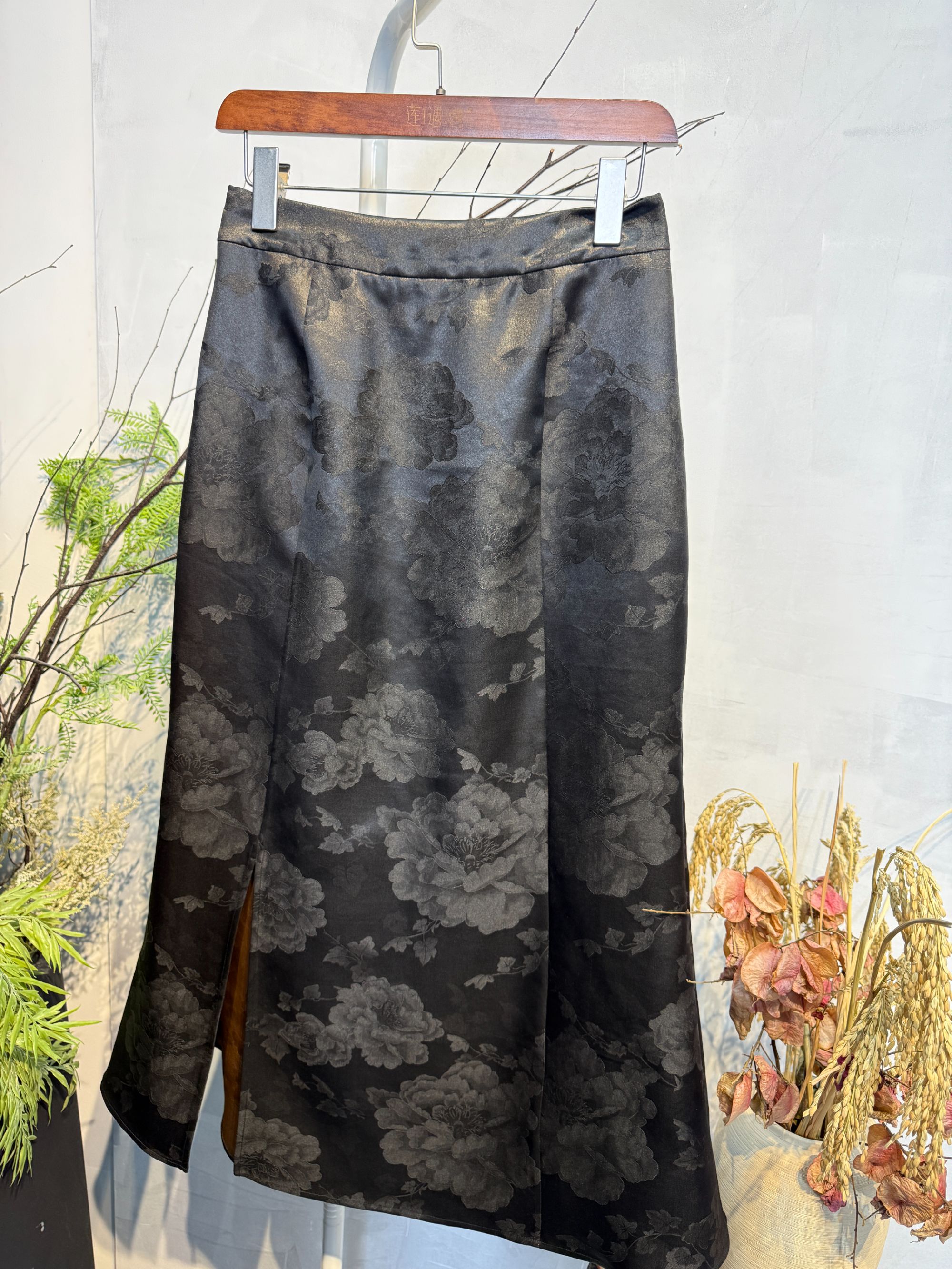 100桑蚕丝 香云纱提花重缎鱼尾裙  新中式国风女装  F26039