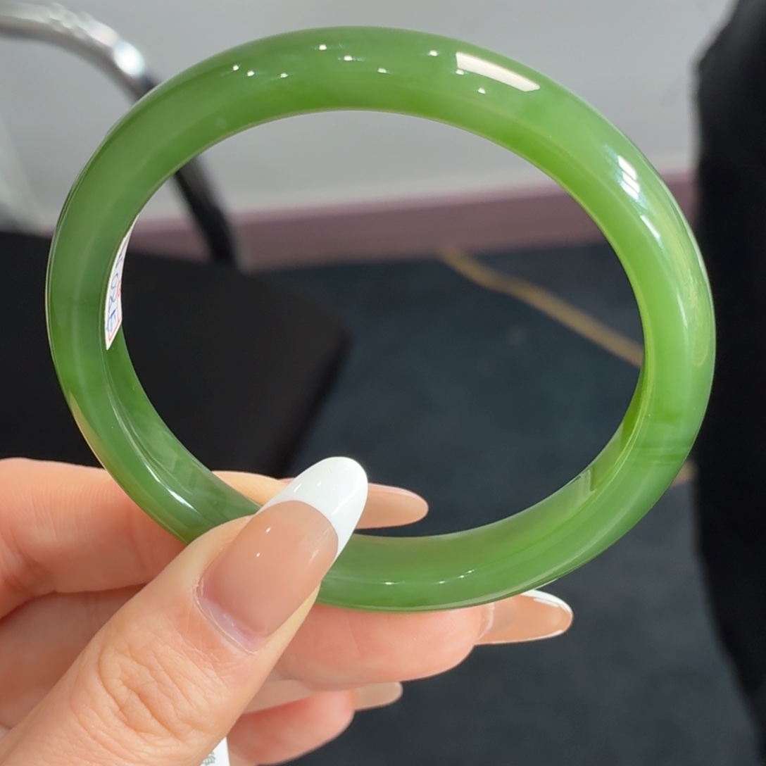 和田玉未镶嵌手镯粉绿特色冰底猫眼碧玉镯19