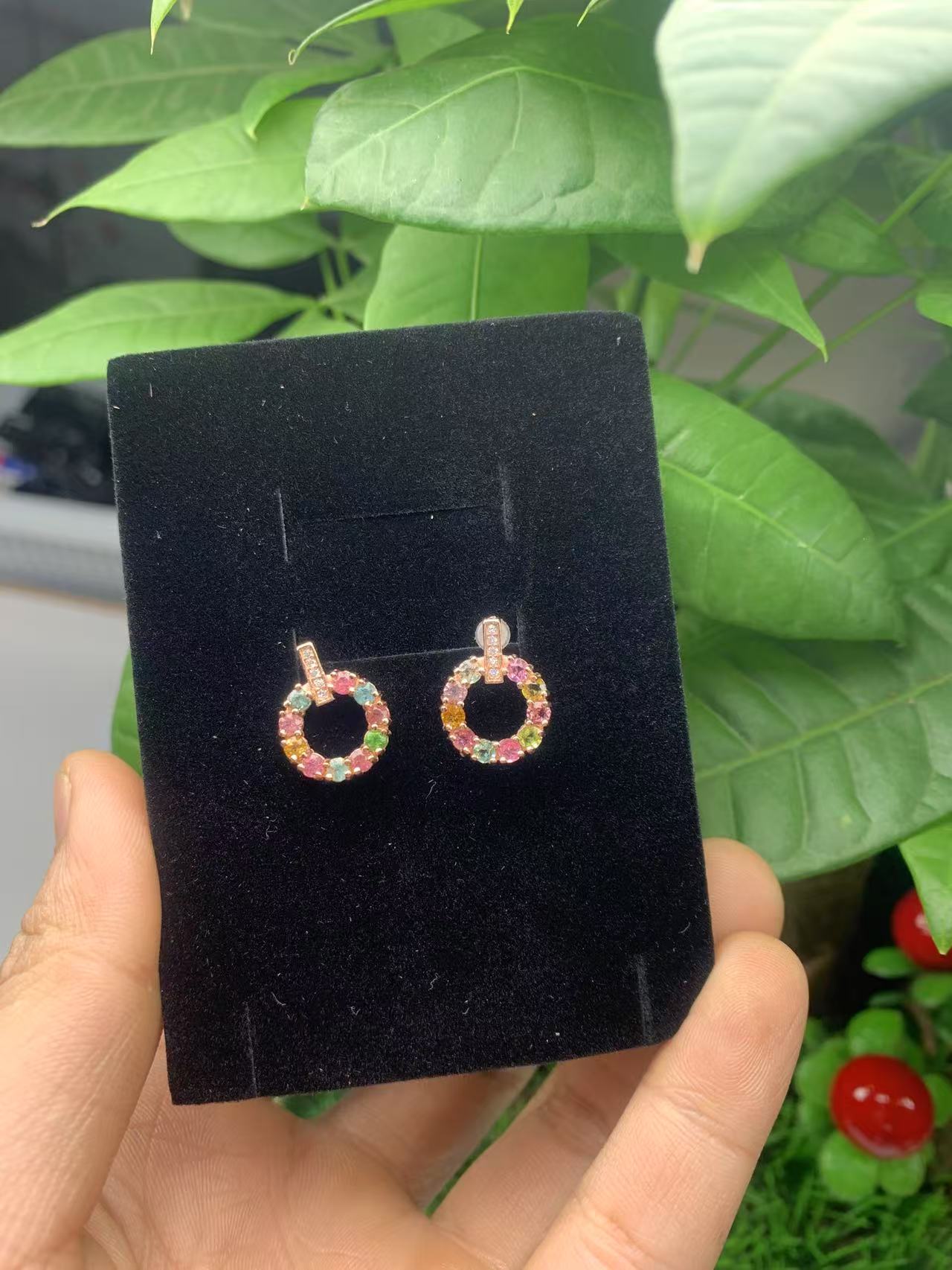 高端轻奢款彩虹糖色碧玺耳钉-多样性发货