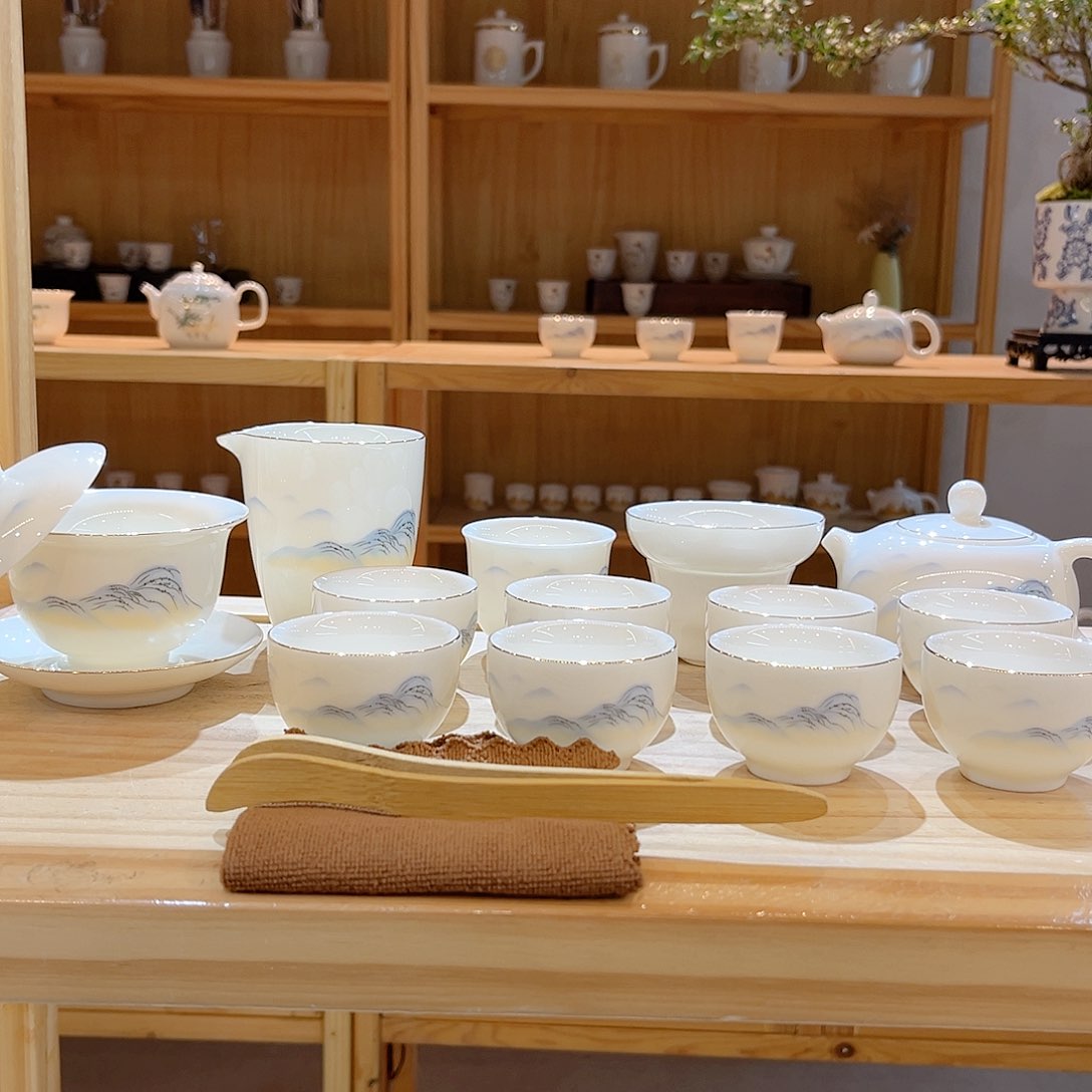 【御瓷斋】羊脂玉瓷江山如画套装16头