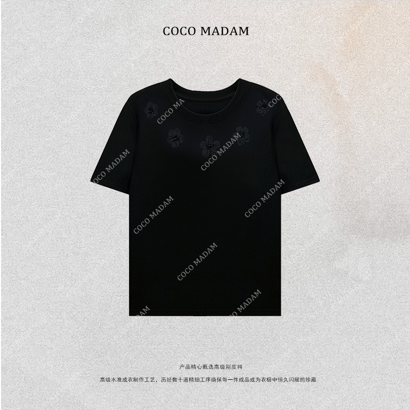 NIUNIU·T-320圆领正肩小花短袖T恤女装上衣