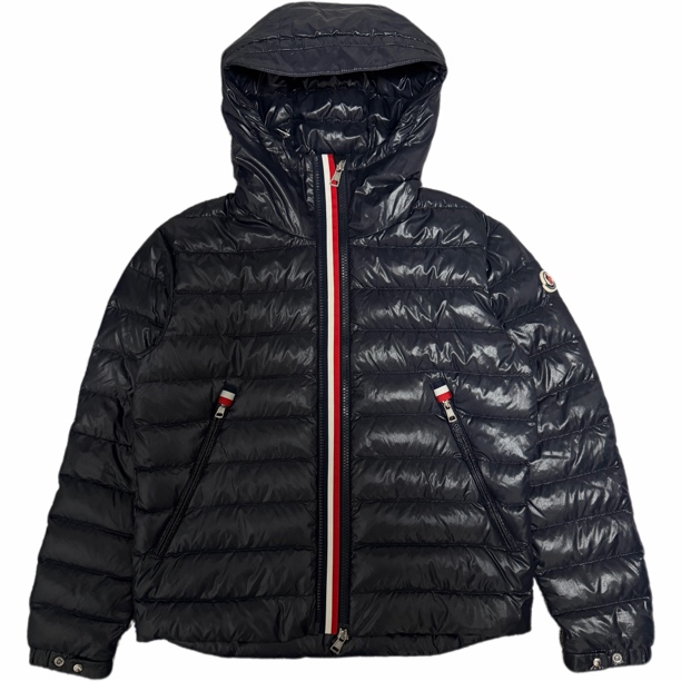 99新 MONCLER 藏青色彩条手臂橡胶logo薄款羽绒服2码