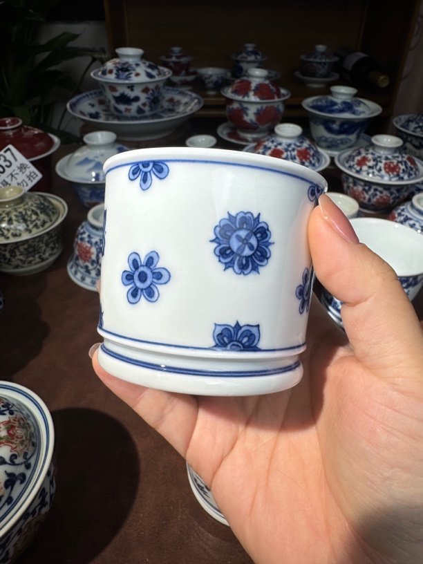 景德镇手工青花手绘皮球花荣天杯（超七天售后不退换