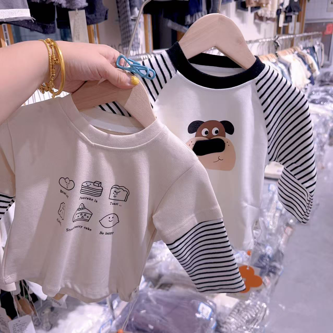 春秋款条纹长袖男女宝同款