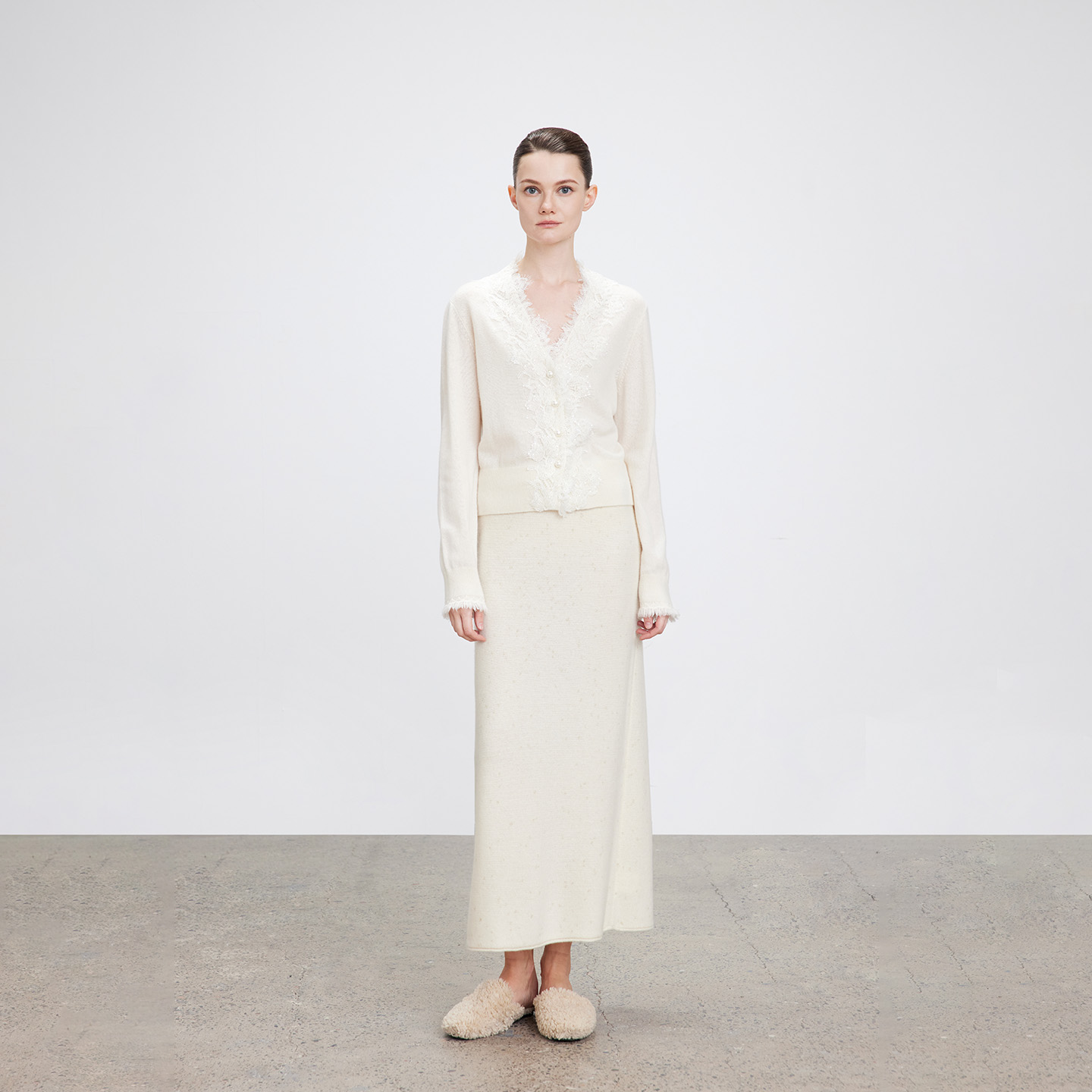 QIQIFUR 花边针织开衫女秋新款山羊绒气质上衣V领针织衫外套