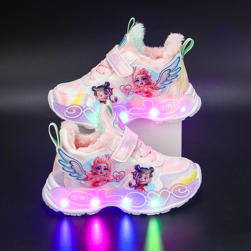 带灯哪吒女童鞋子2025秋冬新款加绒保暖儿童运动鞋百搭公主跑步鞋