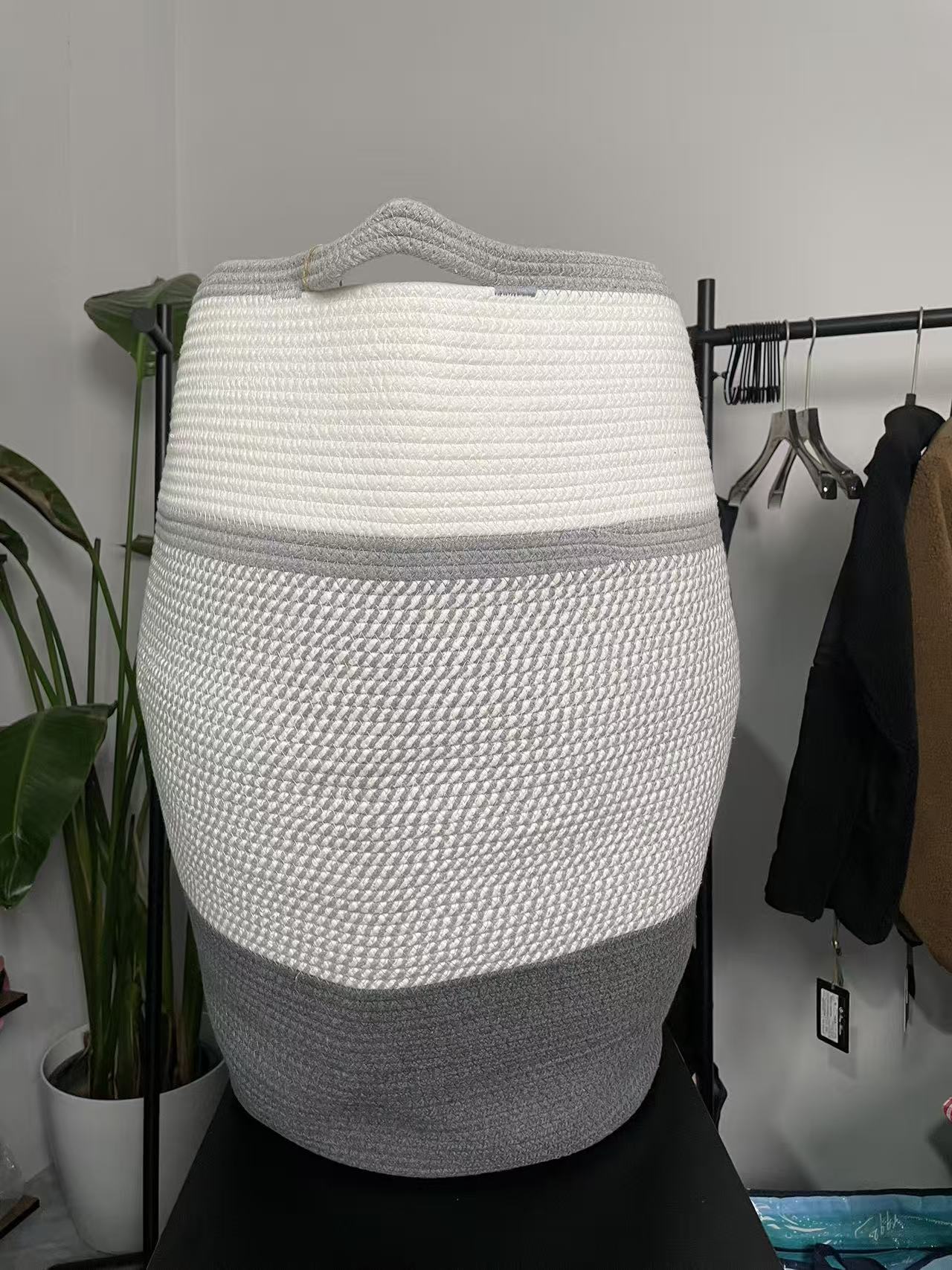 原单超值！大号脏衣蓝棉绳编织储物篮 32x65